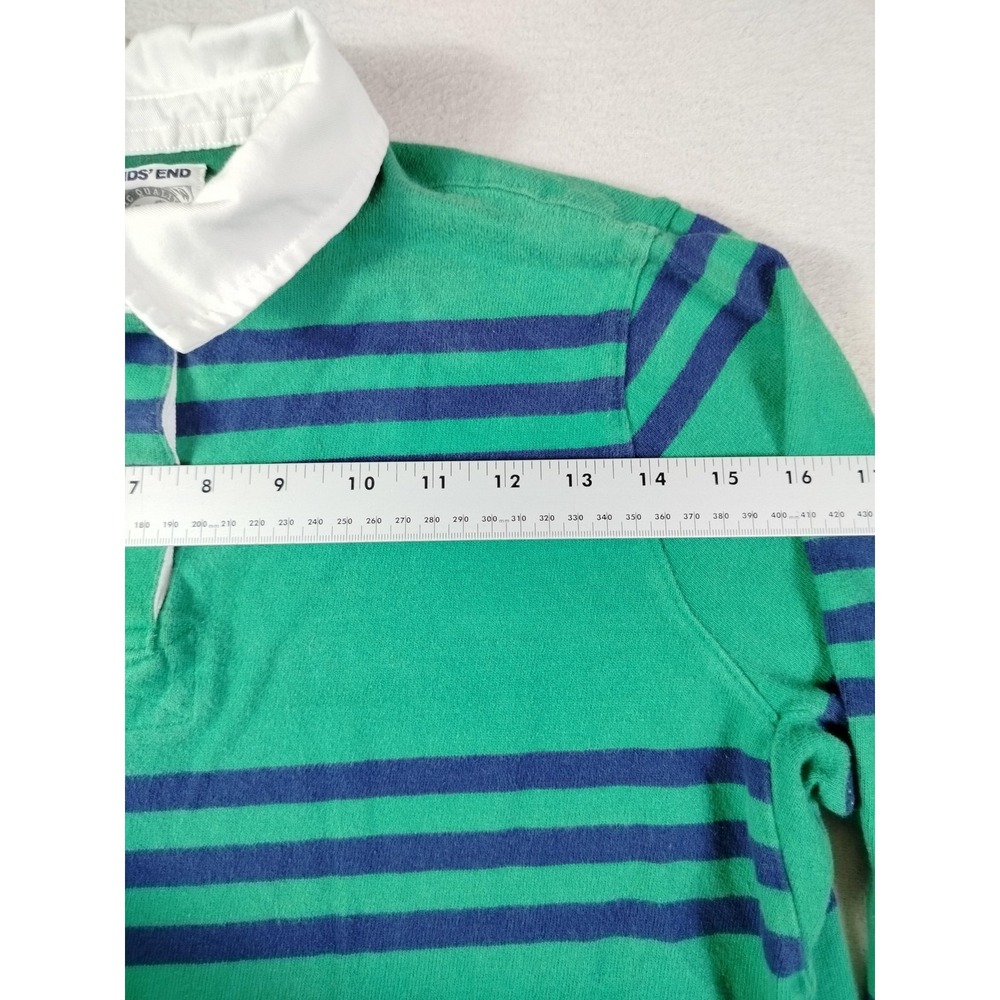 Vintage Lands End Rugby Polo Shirt Youth Medium‎ 10-12 Green Stripe Collared - Picture 6 of 8